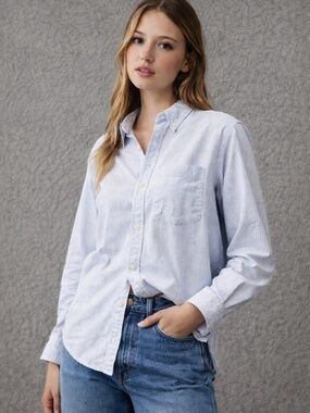John Galt Stephanie Striped Shirt Blue White Button Down OS